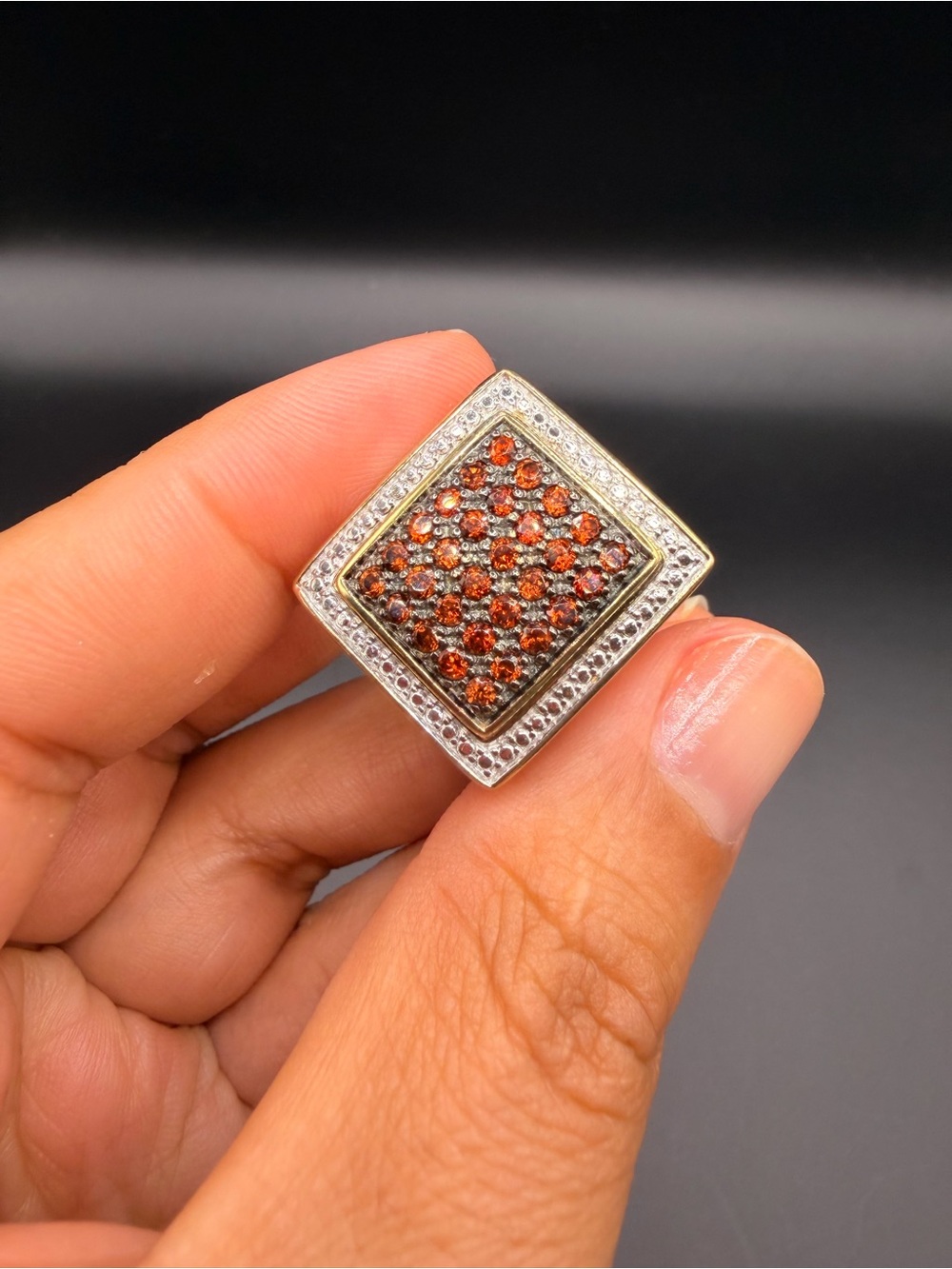 925 Sterling Silver .50 Ctw Orange Diamond Ring Size 9.